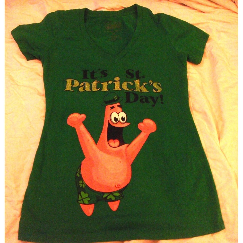 Nickelodeon Spongebob Squarepants juniors M Its St. Patricks day green top shirt